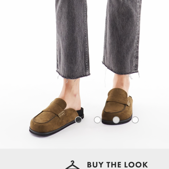 London Shoes - London Rebel Violet slip on mules in olive suedette in Brown